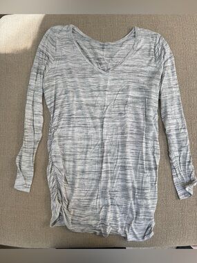 Motherhood Light Gray Striped V-Neck Long Sleeve Maternity Top